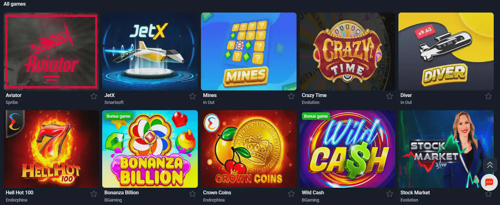 TopX casino games assortment
